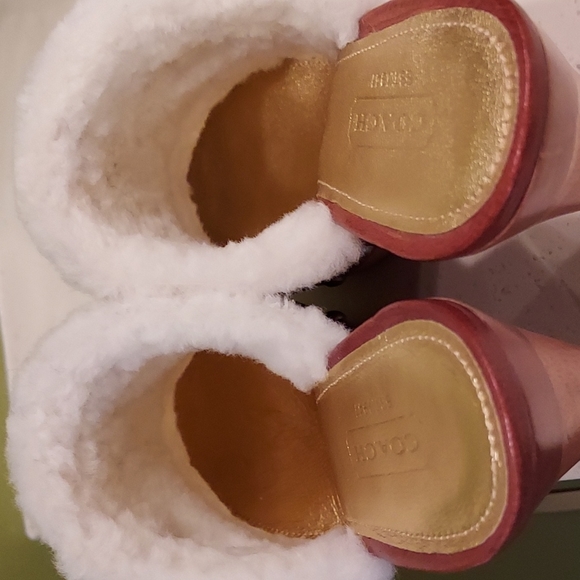 Coach-Georgia waxy leather mules.  Whiskey with soft lining and wood heel.  7. - Picture 7 of 15